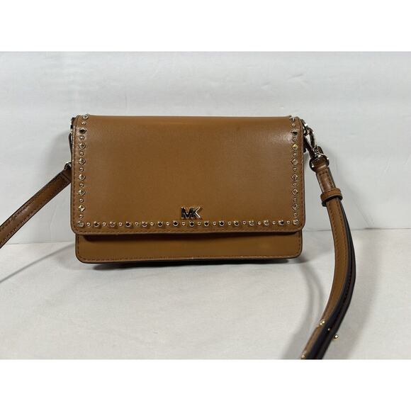 Michael Kors Studded Leather Phone Crossbody Bag - Acorn Adjustable Strap Small - Picture 3 of 14